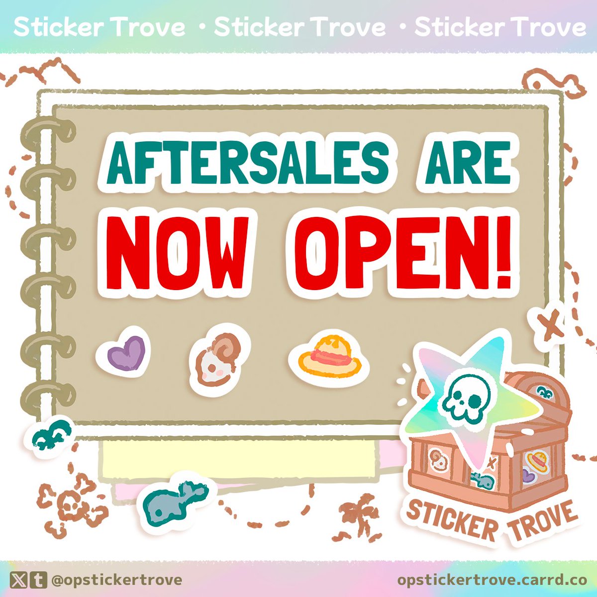 🌠 LEFTOVERS OPEN 🌠

Let's set sail! Aftersales for our Sticker Trove are now OPEN through October 4! Come take a peek at our many customizable order options! ✨️
stickertrove.bigcartel.com