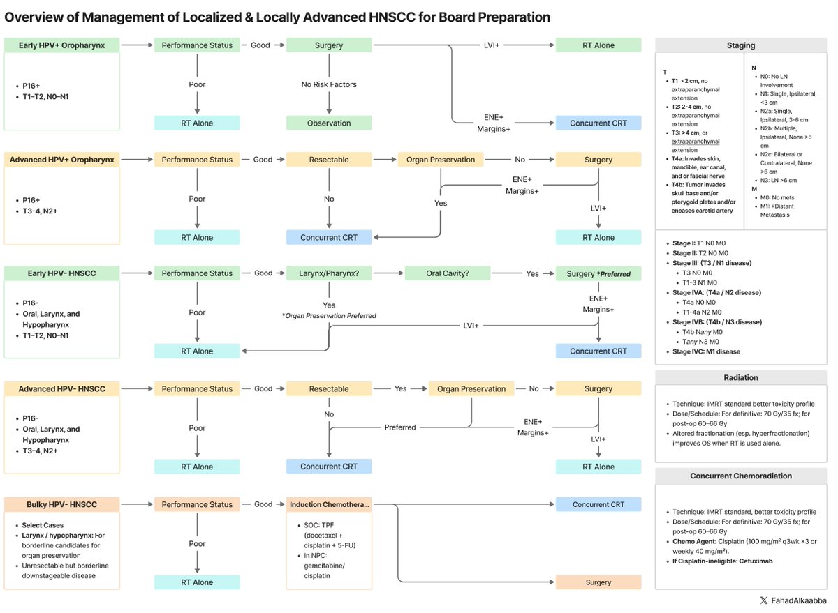 fahadalkaabba's tweet image. If you struggle with Head &amp;amp; Neck SCC — HPV+ vs HPV–?
When to offer induction chemo? Surgery vs definitive CRT?

This high-yield algorithm breaks it down for boards &amp;amp; practice.

#OncTwitter