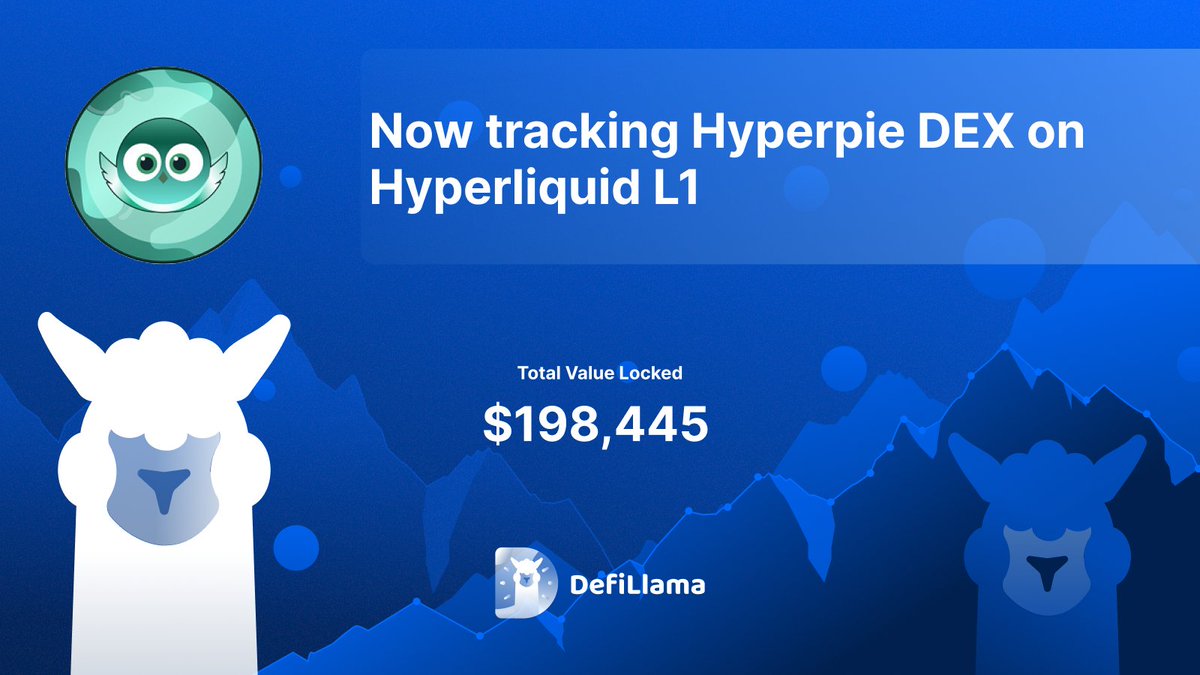 DefiLlama announcement of tracking Hyperpie DEX on Hyperliquid L1 with TVL of $198,445