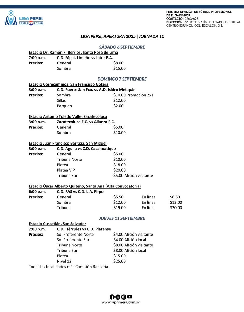 ⚽️🏟🇸🇻 #Fútbol #PrimeraDivisión 

Se viene la #J10 de la #LMF

⬇️