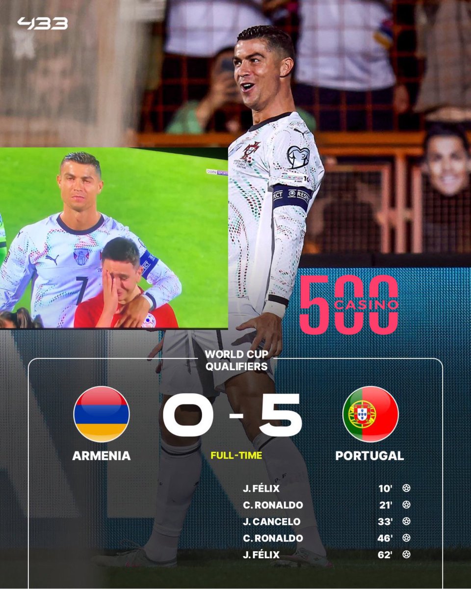 If you missed the Portugal vs Armenia match, here is all the goals and highlights.

As Cristiano Ronaldo gets closer to his 1000 career goals and proved to the world he’s still the best player in the world

A Thread 🧵