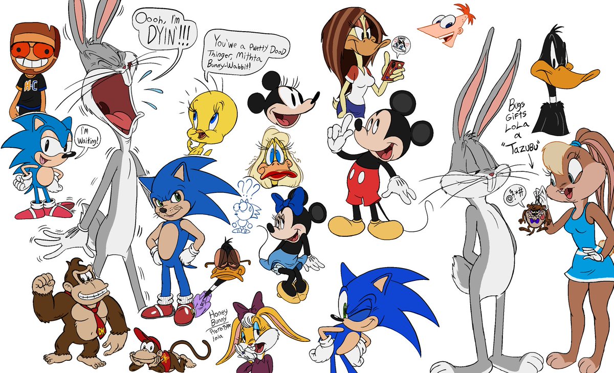 Buncha doodles by yours truly, featuring Looney Tunes, Sonic, Donkey Kong and others. #LooneyTunes #BugsBunny #LolaBunny #SonictheHedgehog #DonkeyKong #Labubu #Taz #Cartoon - Art by Hans-Cuff