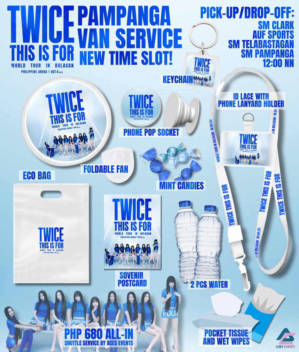 aces_event's tweet photo. TWICE <This is For> WORLD TOUR ROUNDTRIP PAMPANGA VAN SHUTTLE SERVICE straight to Philippine Arena! 🚐
NEW TIME SLOT ADDED—12nn‼️

🎟️ All-in at ₱680— sulit na, safe pa!
10 slots to push through✨
Check out link for more details
🔗 https://t.co/ZoYzGWEe1J

Wts lfb carpool vanpool https://t.co/KyLOjEHc0U