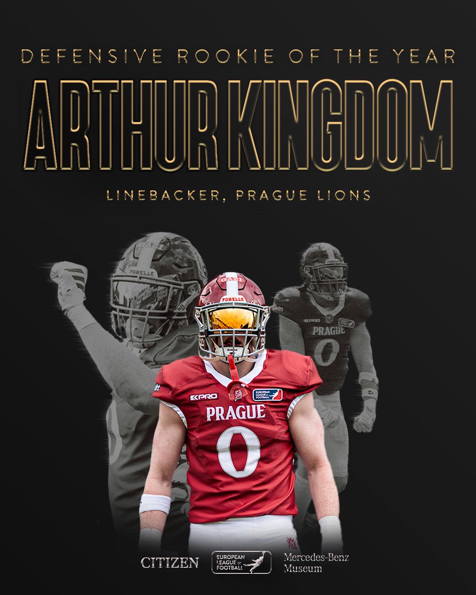 ELF_Official's tweet photo. ⭐️ Prague Lions Linebacker Arthur Kingdom is the Defensive Rookie of the Year ⭐️ https://t.co/Qw4dbfWB5U