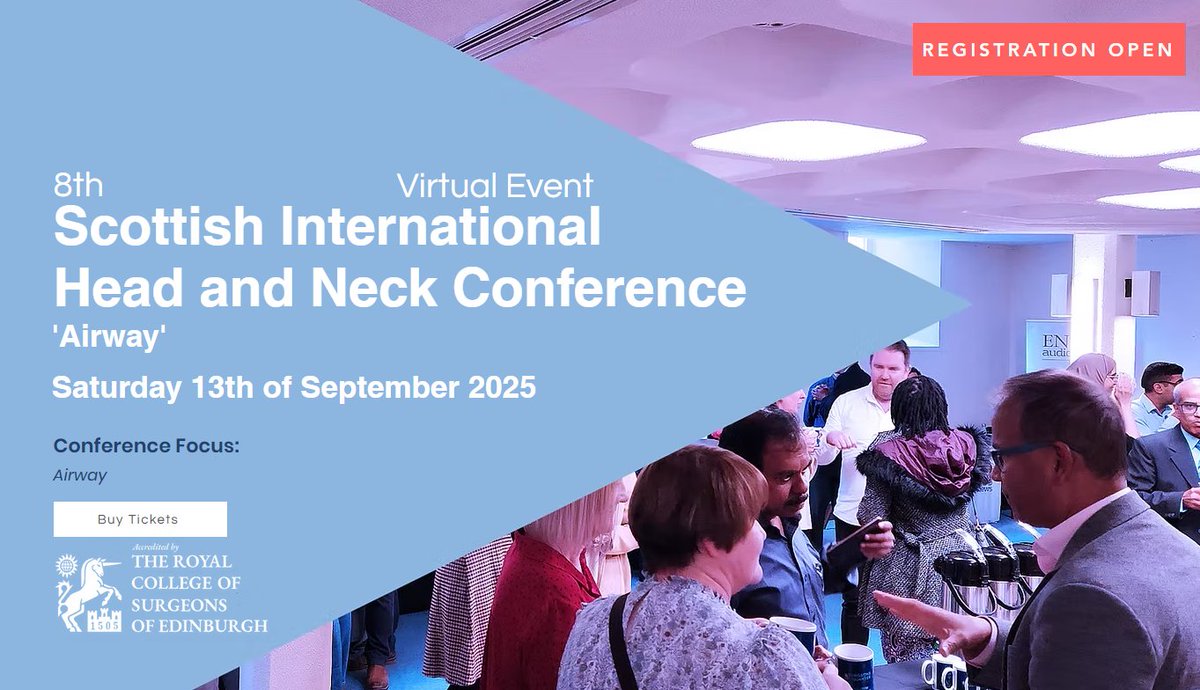 Register for the 8th Scottish International Head and Neck Conference hosted by The Royal College of Surgeons of Edinburgh
Saturday 13th of September 2025
Honored to be panel moderator discussing 'Complex Airway Management'.  Join us.
headandneckconference.co.uk
