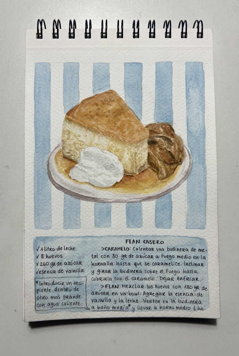 miranda_scz's tweet image. Anoche hice la receta de flan casero de mi mamá 🩷 obvio que la pinté en acuarela
