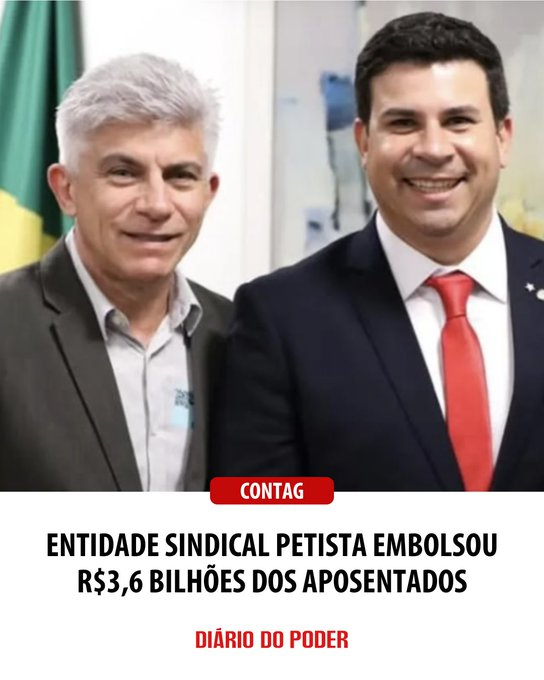 BrazilenDireita's tweet image. A #Contag, entidade controlada pelo #PT, é suspeita de haver arrecadado R$3,6 bilhões e não “apenas” os R$3,47 bilhões estimados inicialmente, subtraídos ilegalmente dos #aposentados e #pensionistas, no escândalo agora investigado pela #CPMI do #INSS.
Diário do Poder