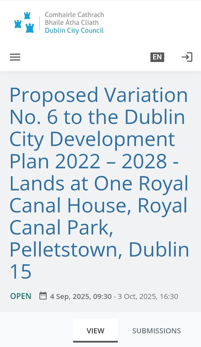 Royal Canal Park Community Association (@rcpca1) on Twitter photo Proposed Variation No. 6 to the Dublin City Development Plan 2022 – 2028
Lands at One Royal Canal House, Royal Canal Park, Pelletstown, Dublin 15
Via <a href="/DubCityCouncil/">Dublin City Council</a>
From: Zoning Objective Z1 to: Zoning Objective Z3
ℹ️consult.dublincity.ie/en/consultatio… Proposed Variation No. 6 to the Dublin City Development Plan 2022 – 2028
Lands at One Royal Canal House, Royal Canal Park, Pelletstown, Dublin 15
Via <a href="/DubCityCouncil/">Dublin City Council</a>
From: Zoning Objective Z1 to: Zoning Objective Z3
ℹ️consult.dublincity.ie/en/consultatio…