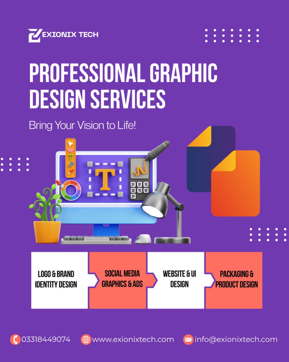 ExionixTech's tweet image. Great design builds great brands  Let Exionix Tech create visuals that grab attention and grow your business.

#ExionixTech #GraphicDesign #CreativeBranding #DesignThatWorks #BrandGrowth #VisualIdentity #BusinessSuccess #DigitalDesign#innovation #startuppakistan