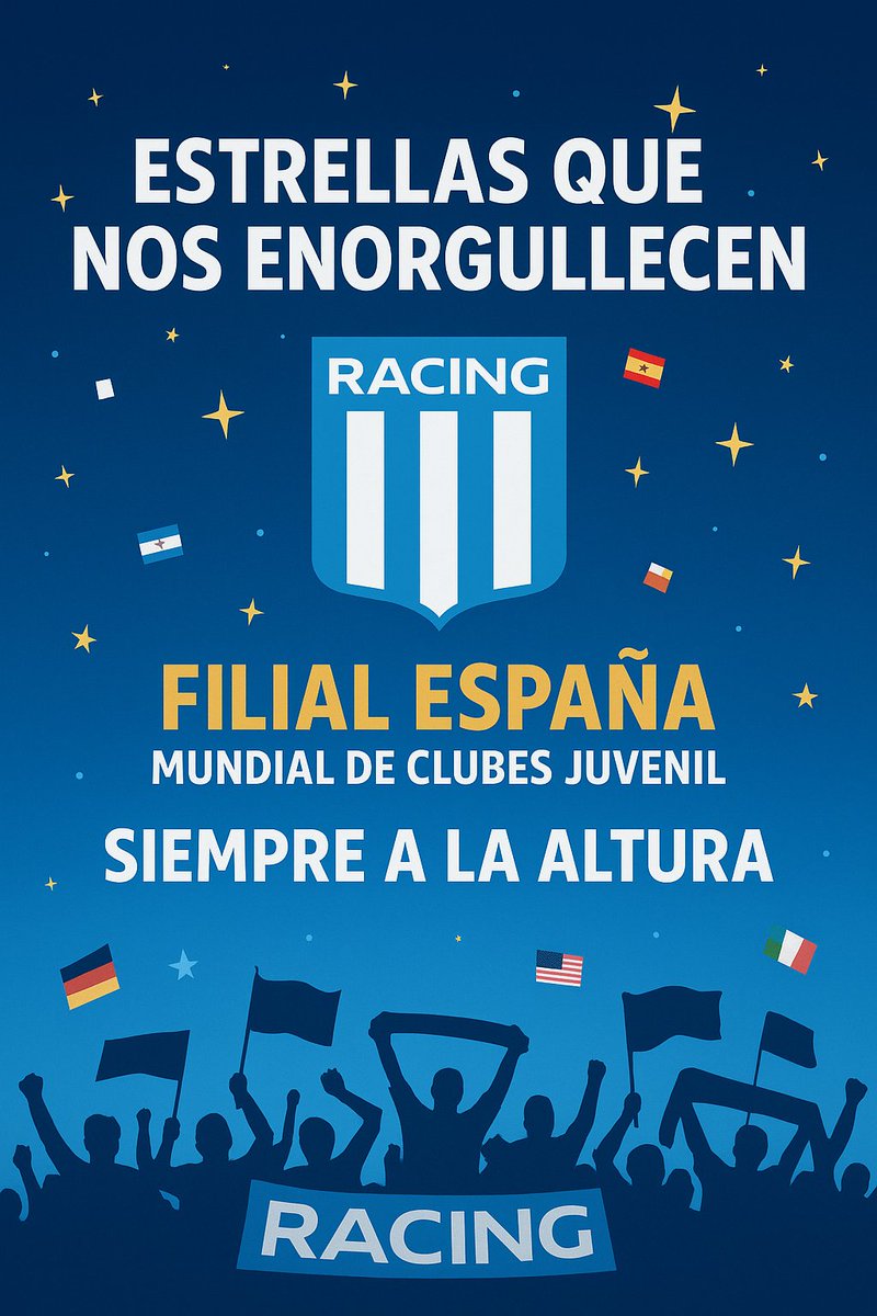 Las Filiales de Racing C en el exterior son estrellas que iluminan con orgullo a la familia racinguista en todo el mundo. La Fil España vuelve a decir presente en el Mundial de Clubes Juvenil, representando nuestros colores con la pasión de siempre. ¡Siempre a la altura!