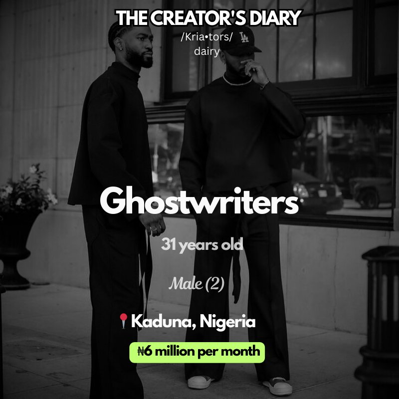 Don’t pray to be a salary earner for life.

On this edition of creator’s diary, meet twin brothers, Usman &amp; Maleek (both 31).

They make over ₦6 million monthly from the ghostwriting agency they created last year.

They are the true definition of resilience.

After graduating