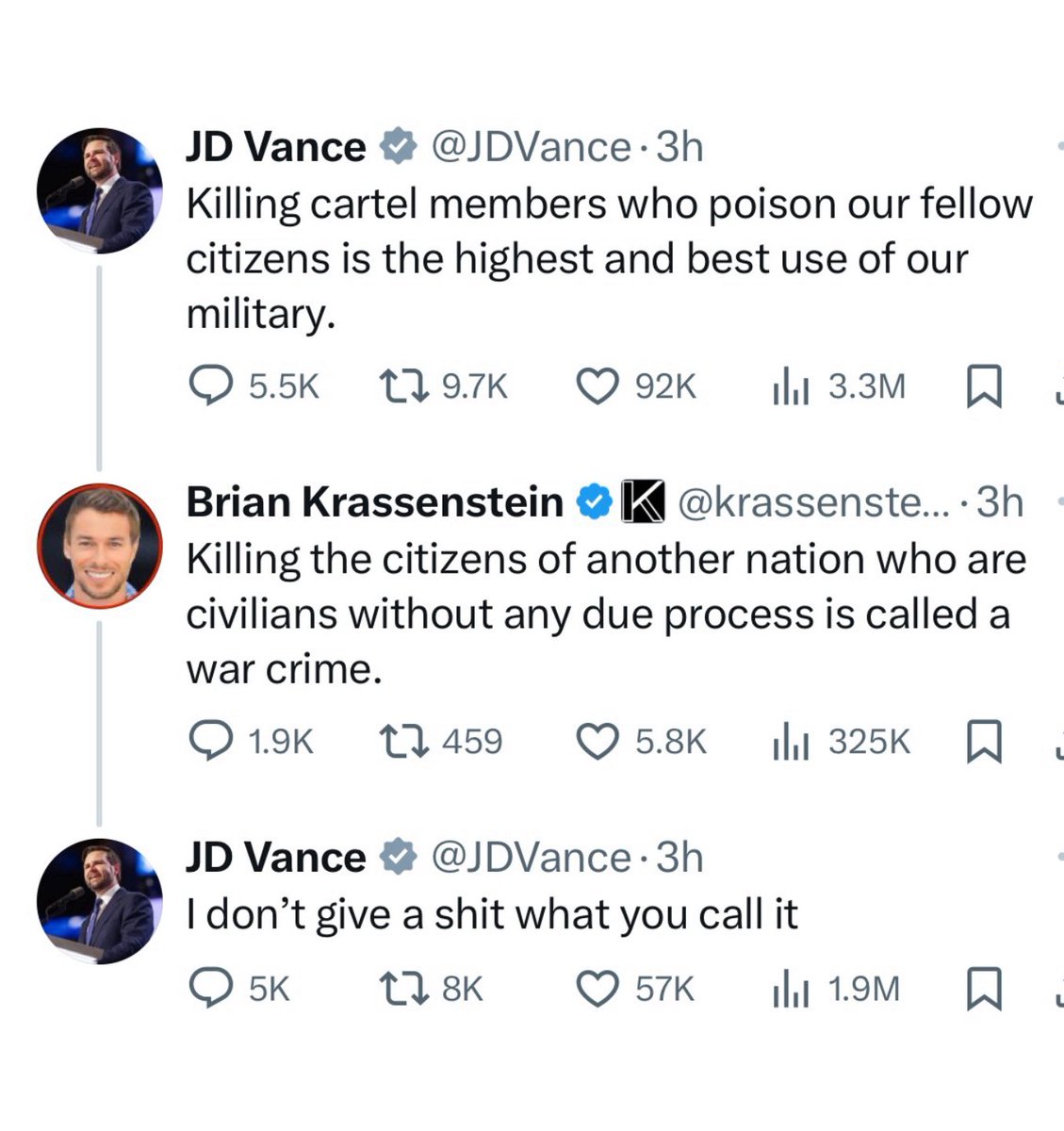 JUST IN: 🇺🇸 Vice President JD Vance says "I don't give a shit" if killing cartel members is a war crime.