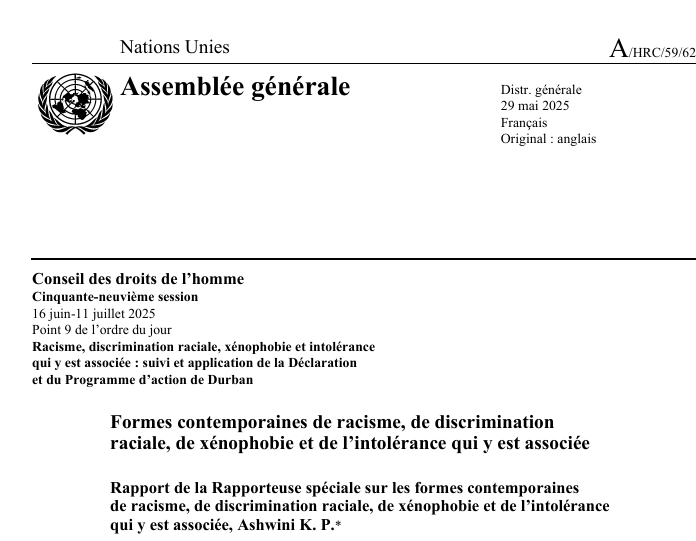 IPrometheusDDH's tweet photo. 🇺🇳 Fiers que notre contribution ait été citée (pp.14–15) dans le rapport de la Rapporteuse spéciale de l’ONU sur les formes contemporaines de racisme (A/HRC/59/62).
👉 Lire : https://t.co/fQjJDgfT23
#HumanRights #Intersectionality #UN https://t.co/vA08QkTJdU