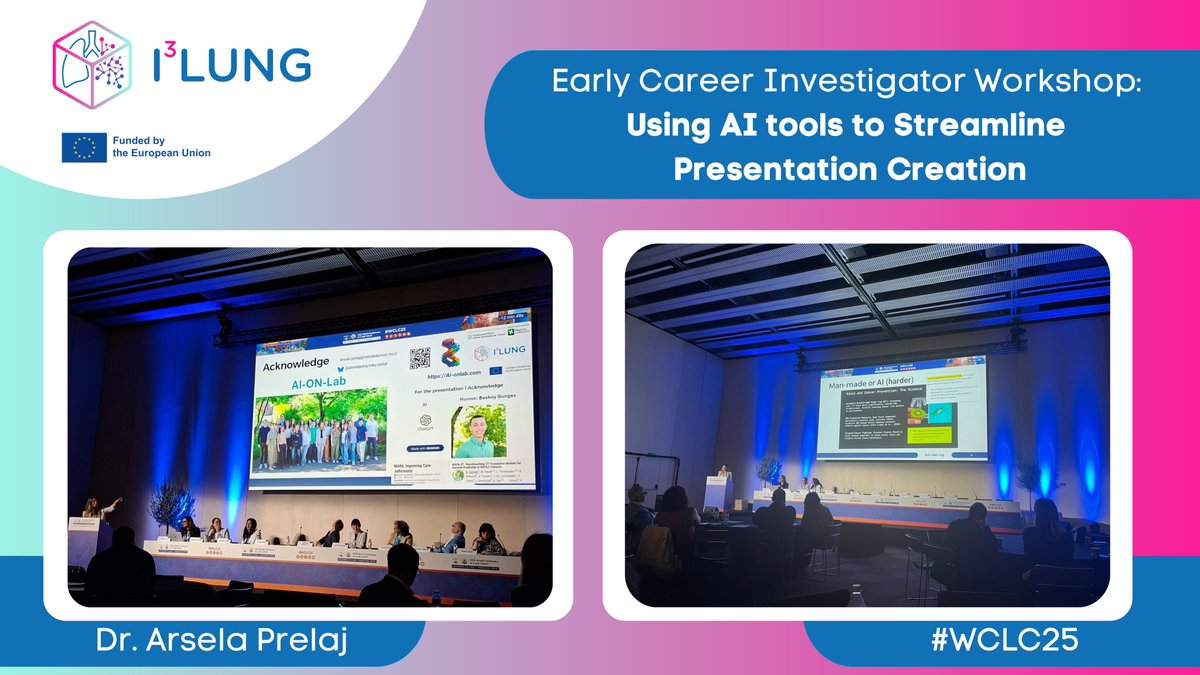 I3Lung's tweet photo. We were proud to see our PI, @PrelajArsela, take part in the Early Career Investigator Workshop with her session “Using AI Tools to Streamline Presentation Creation”, alongside other international experts.  

👏 A great start to an inspiring congress for the I3LUNG project! https://t.co/KKfg7npST1