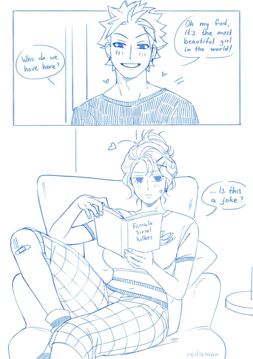 The artists I'm watching are painting modern-AU, and I want to do the same 💅 
Natsu and his sense of beauty 
#nalu #fairytail