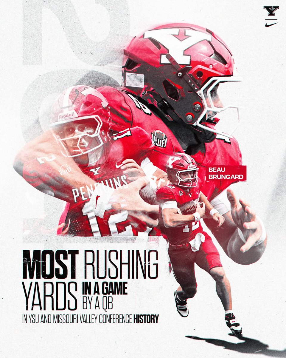 mattmcd31's tweet photo. @ESPNCFB Helmet sticker! YSU QB Beau Brumgard Pass 12/16 112 1 TD, Rushing 10 att, 264 yards 4 TDs!!! Missouri Valley Conf  record for QB rushing in a game. https://t.co/lEEjEky2cr