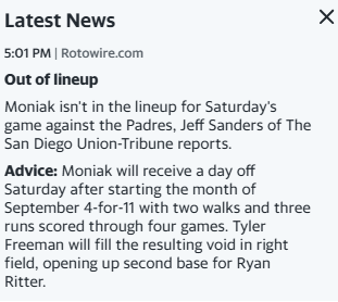 FantasyFreak117's tweet photo. @sdutSanders Why is Yahoo reporting you said Moniak is out of the lineup? https://t.co/vQDmXijK55
