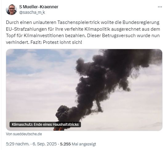 Kl_Stone's tweet image. Ein sehr wichtiger #Erfolg!

Die Idee #Strafzahlungen für versäumten #Klimaschutz ausgerechnet mit Geld aus dem Klima- und Transformationsfond bezahlen zu wollen, war eine ungeheure Frechheit!