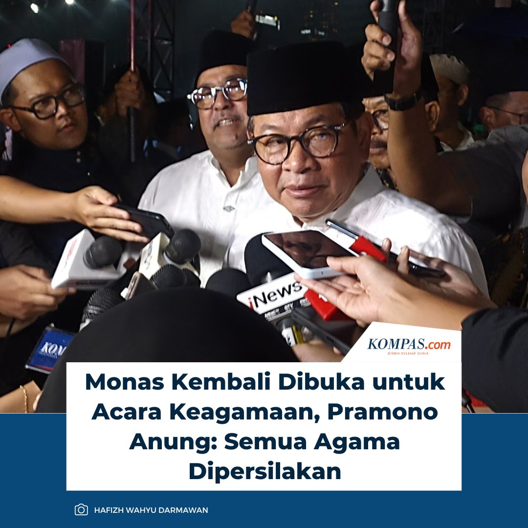 Gubernur Jakarta Pramono Anung menegaskan bahwa kawasan Monumen Nasional (Monas) kini terbuka untuk berbagai kegiatan keagamaan dari seluruh agama.

Baca selengkapnya 👇
megapolitan.kompas.com/read/2025/09/0…

~LL #PramonoAnung #AcaraKeagamaan
