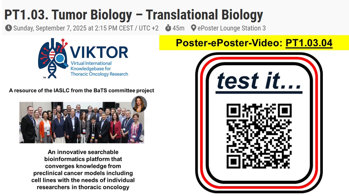 triparnasen's tweet image. We are proud to represent the @IASLC #Basic and #Translational #Science #Committee. 

Please check out our poster today and test our #VIKTOR platform. 

PT1.03 Tumor Biology – Translational Biology
Sunday, September 7, 2025, 
2:15 PM CEST, 
Poster Lounge Station 3

@CelineMascaux…