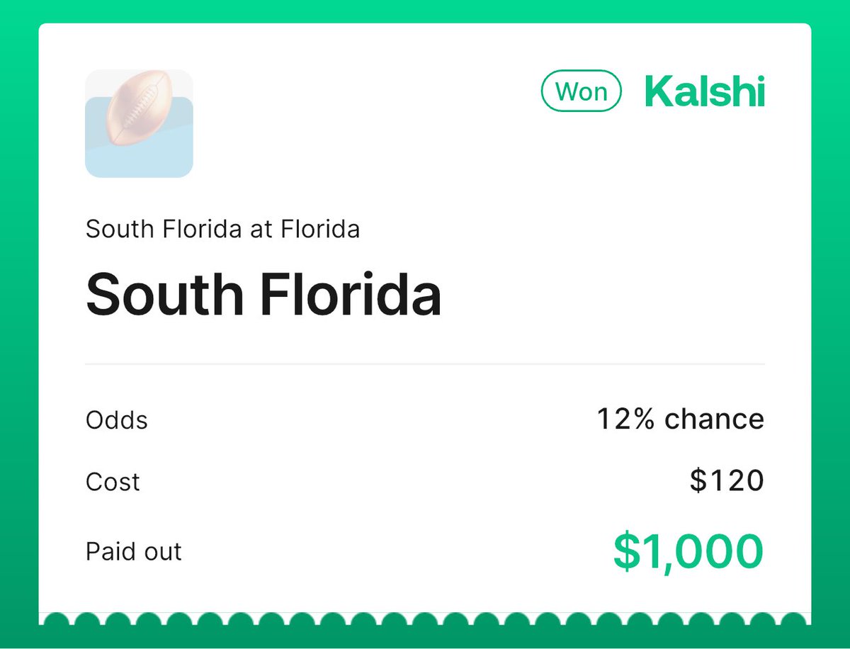 Never listen to your dad

$120 -> $1,000 on USF

LETS GO