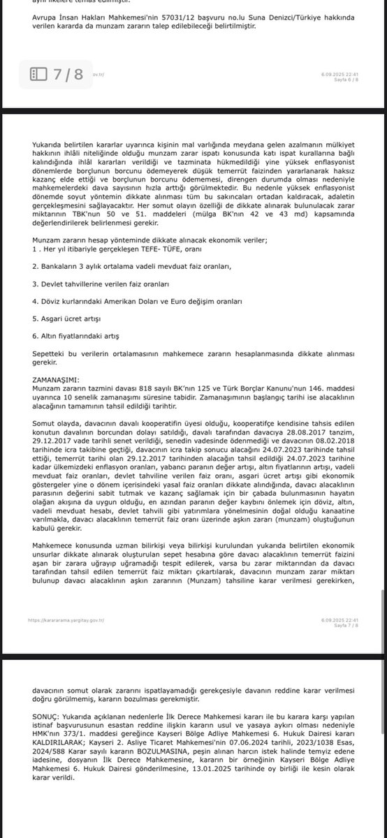 ehukuk1's tweet photo. Sürekli ve yüksek enflasyonun görüldüğü ülke ekonomilerinde para borcunun zamanında ödenmemesi halinde alacaklının zararı olduğu kabul edilmelidir. Kararda munzam zararla ilgili SOYUT İSPAT KURALINI YETERLİ kabul edilmiştir.

(Yarg. 6. HD.2024/3534 E. 2025/15 K. 13.01.2025 T.) https://t.co/hSDcU5JBfT