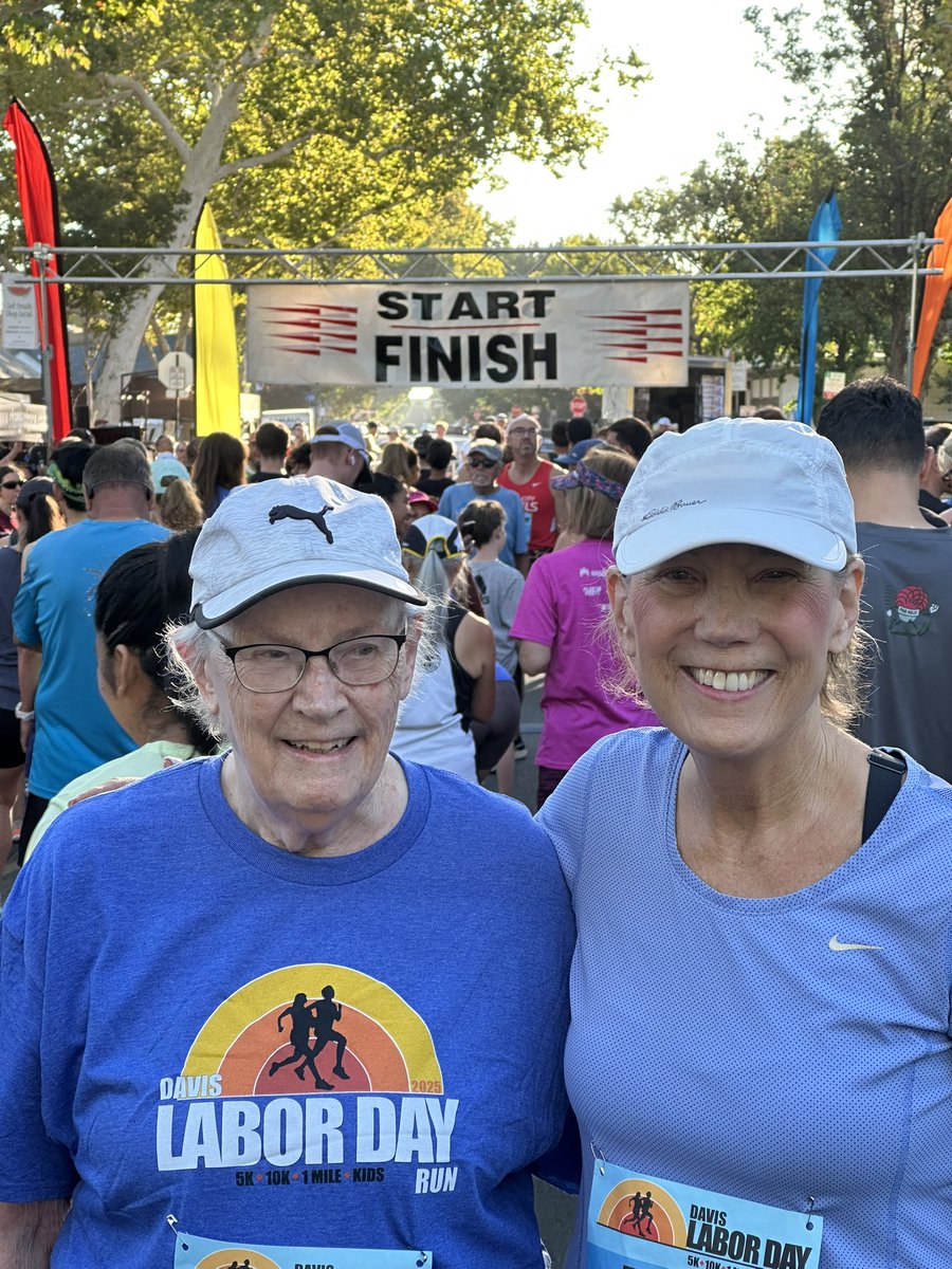 SGiesbrecht's tweet photo. Win! 9/1/2025 was mom and my 16th year of Labor Day race/- another milestone for us. We've persevered through injuries and illnesses. Mom is 93 years young. I run in the path of your commands for you have broaden my understanding” Psalm 11932 #inspiration #finishwell #finish https://t.co/z6TlAhYLCU
