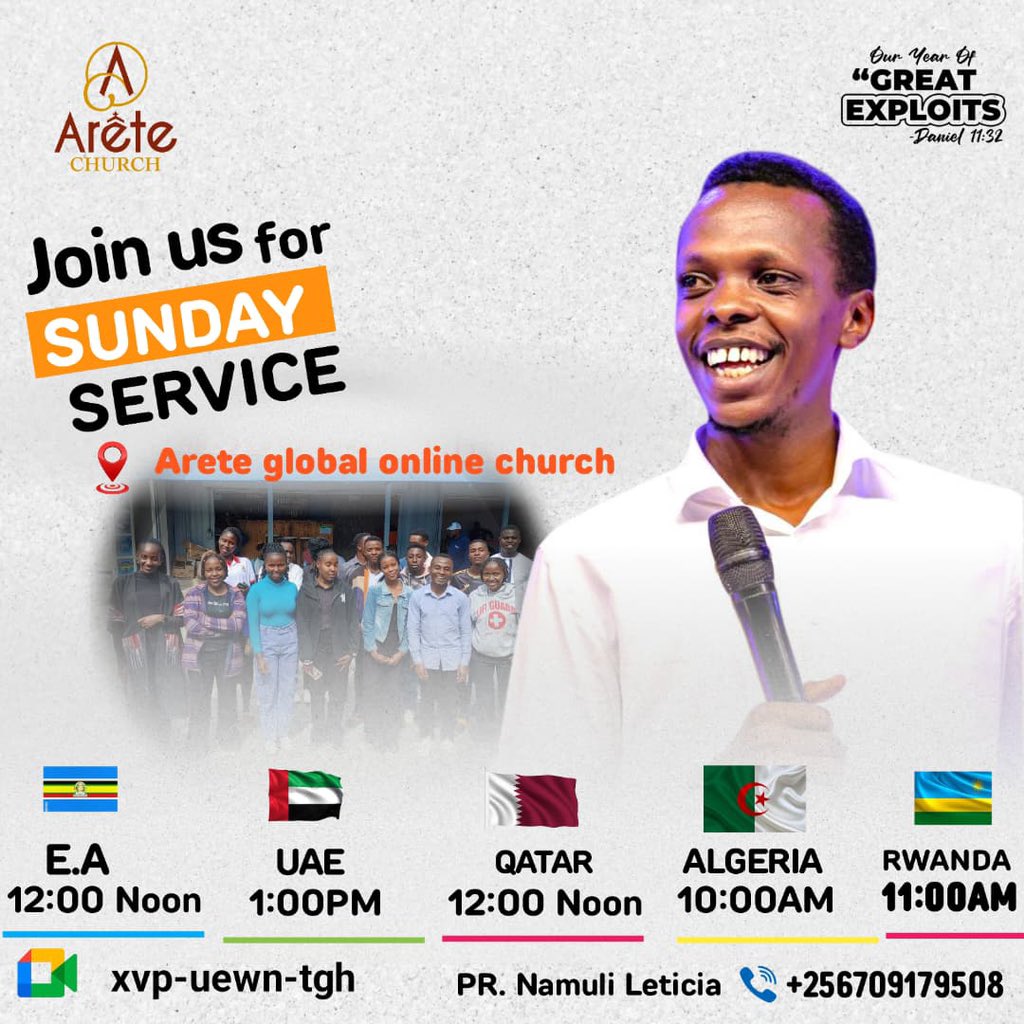 Thanks be to God!

It's Arete Global online Church!

Child of God!

The word is powerful! It pierces even to the dividing asunder of soul and spirit.

 Join us for a transforming Word with Rev Isaac Nkuusi at 12:00pm EAT

meet.google.com/xvp-uewn-tgh