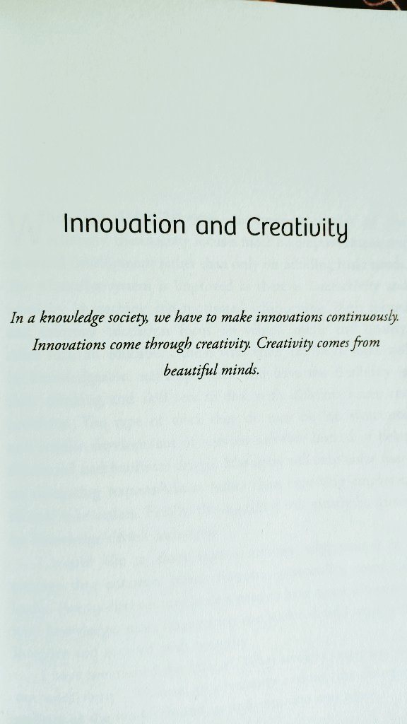 Rohit_since2003's tweet photo. "In a knowledge society, we have to make innovations continuously.
 Innovations come through creativity. 
Creativity comes from beautiful minds,"

                                 ~A.P.J. Abdul Kalam https://t.co/RKux5E7Yq3
