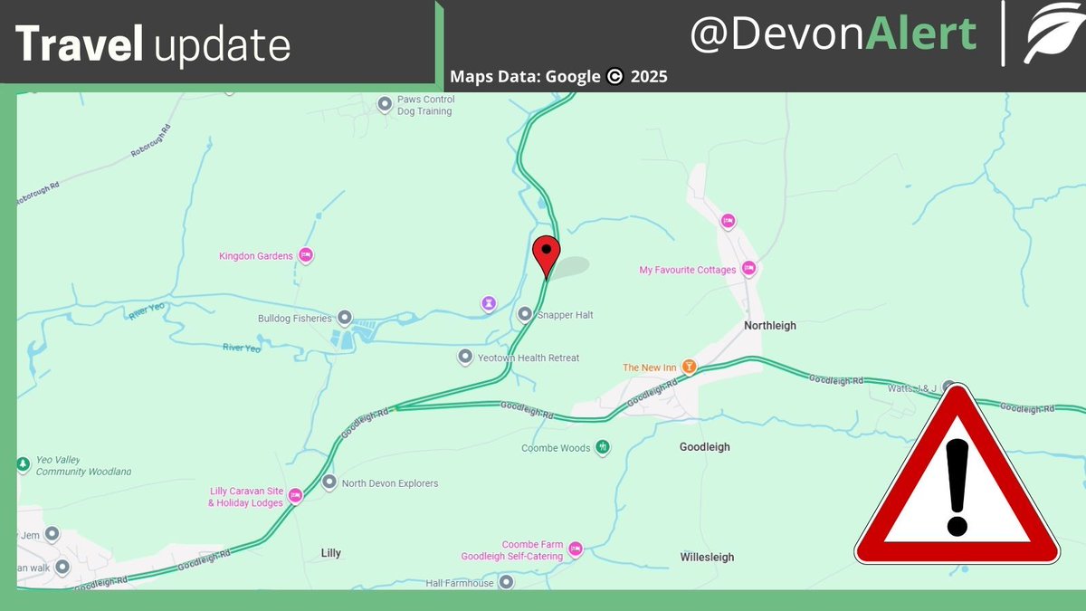DevonAlert's tweet photo. #Devon 21:02 06/09/25 We have received reports of a fallen tree partially blocking the road between Barnstaple and Bratton Fleming near Snapper Halt. Please approach the area with caution. JC @BBCDevon @StagecoachSW https://t.co/wyb4SeIqZD