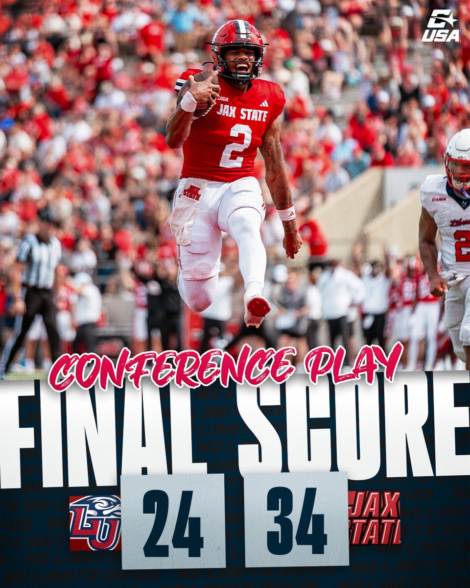 Conference USA (@conferenceusa) on Twitter photo The Gamecocks dominate the trenches to oust the Flames ๐
#NoLimitsOnUs | <a href="/JaxStateFB/">Jax State Football</a> The Gamecocks dominate the trenches to oust the Flames ๐
#NoLimitsOnUs | <a href="/JaxStateFB/">Jax State Football</a>