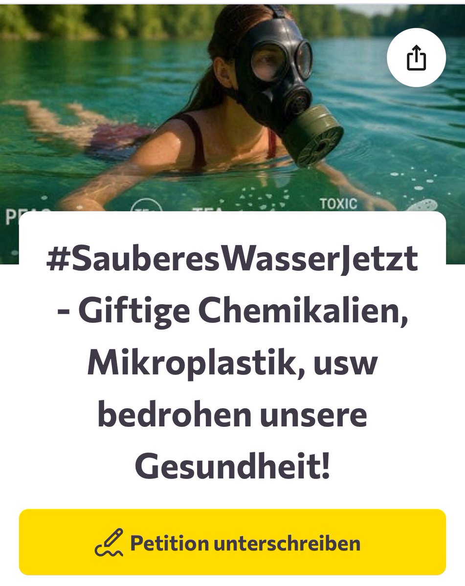 Bitte Petition unterschreiben und teile! 🙏 Verseuchtes Wasser, vom Trinkwasser bis zu unseren Badegewässern, unerkannte Chemikalien, Mikroplastik usw sind eine tickende Zeitbombe für unsere Gesundheit! change.org/p/saubereswass…?