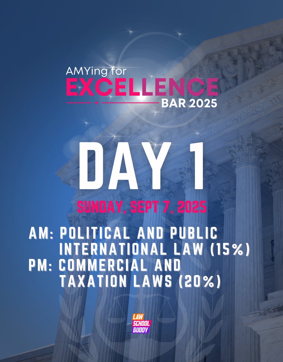 The first day of the 2025 Philippine Bar Examinations begins today! Wishing all bar takers strength, focus, and success as they take this important step toward their dreams. Good luck! ⚖️🙏🏻✨

#Bar2025
#AMYingForExcellence
#AJustBarAwaitsU
#HaveFaith