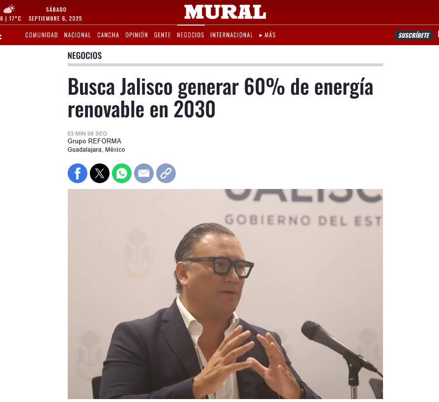 ManuelHerrV's tweet photo. El reto hacia 2030 es ambicioso: transformar el modelo energético jalisciense para que el 60 % de nuestra electricidad sea limpia. 

Con universidades, municipios y organismos técnicos sumando fuerzas, este objetivo está al alcance. https://t.co/YitHbLCeCj