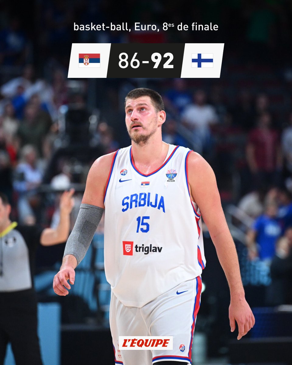 La Finlande a créé un immense exploit, en huitièmes de finale de l'Euro, face à l'armada serbe (92-86). Nikola Jokic n'a pas suffi pour les Serbes, qui quittent piteusement la compétition. Les Finlandais, eux, défieront la France ou la Géorgie en quarts. l.lequipe.fr/7tR
