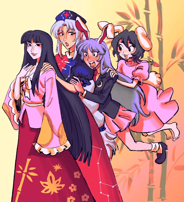 family photo of three lesbians and their shithead bunny