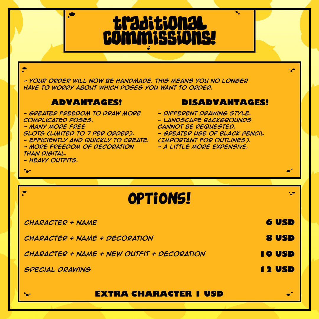 gabocrack64's tweet photo. ๐โจ๐TRADITIONAL COMMISSIONS BOARD UPDATE!๐โจ๐
Now with some new changes and price adjustments.๐
โDMs available on my Discord.
๐Please share this๐
#gabocrack64 #gabocrack64louder #artist #drawing #traditional #commissions https://t.co/6h4XFHUZDj