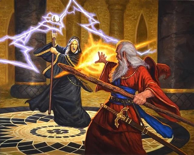 A Matt Stawicki commissioned piece, Raistlin versus Elminster.

I wouldn’t want to be anywhere near this…

Who are you putting your money on?