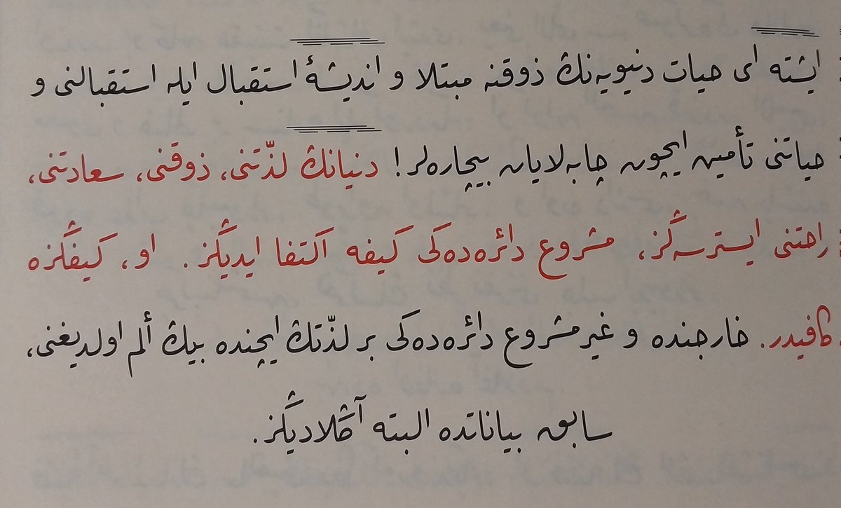 "Dünyanın lezzetini, zevkini, saadetini, rahatını isterseniz, meşru (İslam'a uygun) dairedeki keyfe iktifa ediniz (yetininiz). O, keyfinize kafidir."