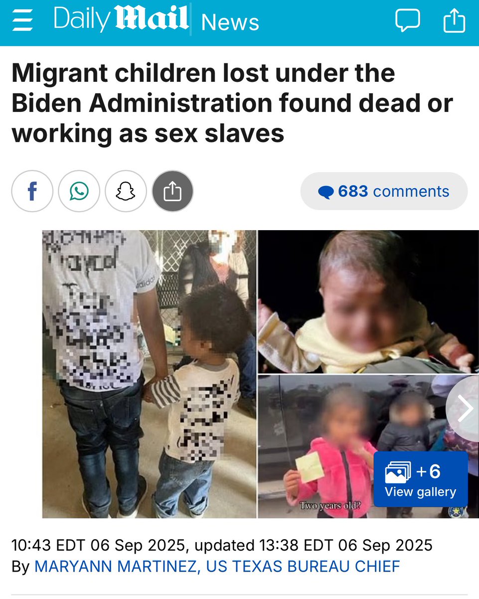 Sickening! After an estimated 233,000 children who crossed the US-Mexico border alone during President Joe Biden's tenure were lost, law enforcement has started to locate them -  only to learn of the horrors they have faced. dailymail.co.uk/news/article-1…
