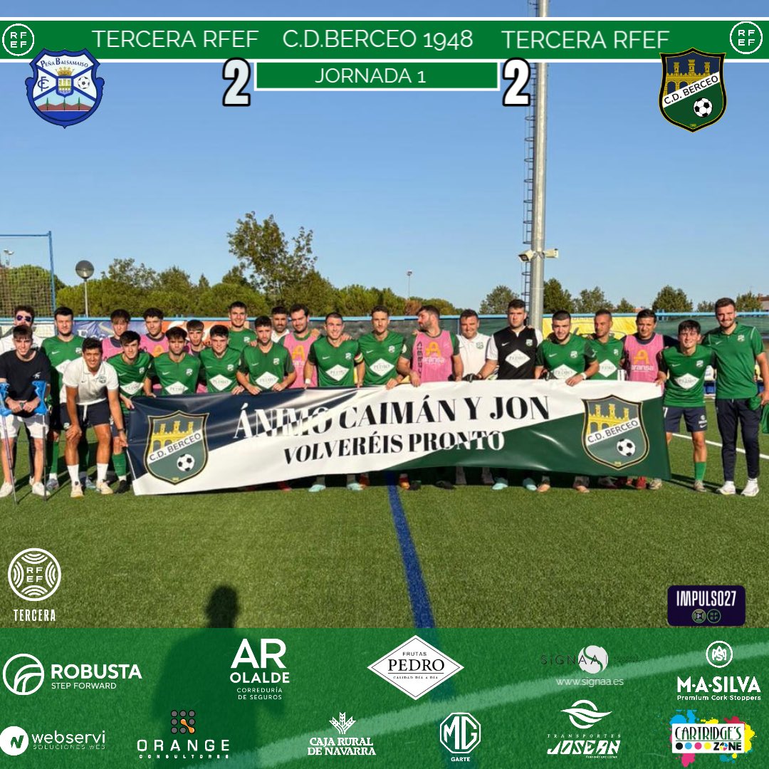 cdberceo's tweet photo. 🏆3ªRFEF🏆
@BALSAMAISO 2
@cdberceo 2

Primera parte para olvidar donde el rival fue superior.
Tras el descanso el equipo reaccionó y le dio la vuelta al marcador con goles de Íñigo y Nacho Navajas.
Cuando mejor estábamos el Balsamaiso consiguió empatar y nos quedamos uno menos. https://t.co/fc2Fl6VwCU