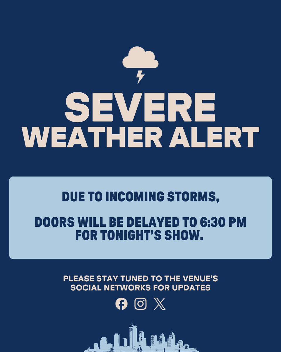 Above &amp; Beyond Fans: Storms with lightning are approaching the venue. As a result, we are delaying doors for tonight's show to 6:30 PM.

We will keep you posted with updates via our social media and text channels.
