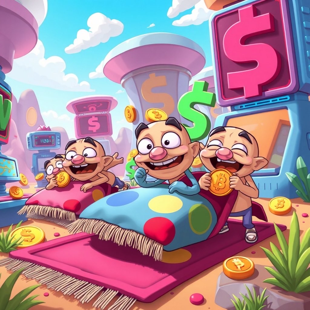 ISO2022CRYPTO's tweet image. Here is the image of the whimsical &quot;Crypto Rug Munchers&quot; in a vibrant landscape. I hope you enjoy it! #askai #chataskai #codeway