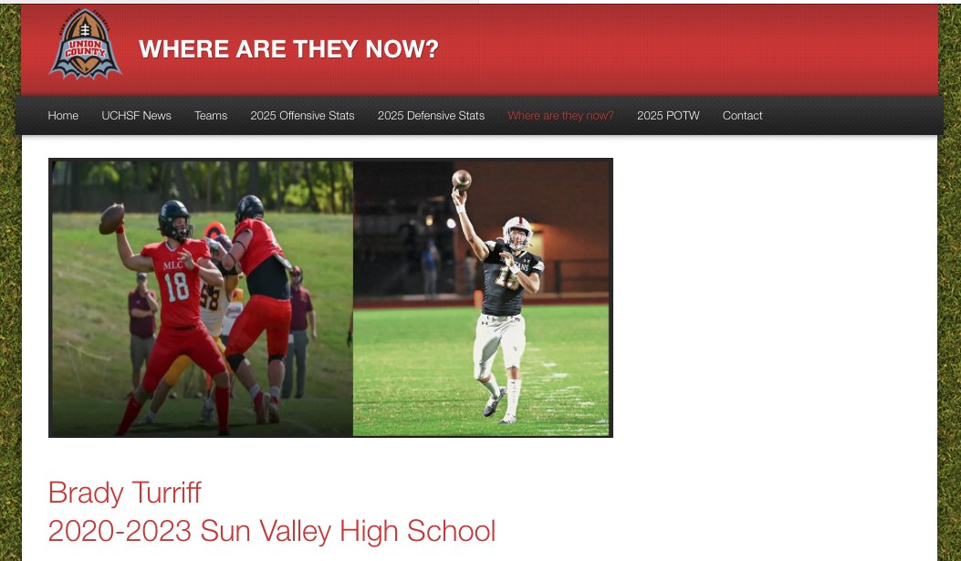 We have a new "Where are they Now?" 
<a href="/SVHS_Athletics1/">Sun Valley High School Sports</a> <a href="/SVBBallCoach/">SVHSAD</a> 
<a href="/BradyTurriff/">Brady Turriff</a> <a href="/SunValleyHSNC/">Sun Valley High School</a> <a href="/SVSpartans_FB/">Sun Valley Football</a> 
UnionCountyHighSchoolfootball.com