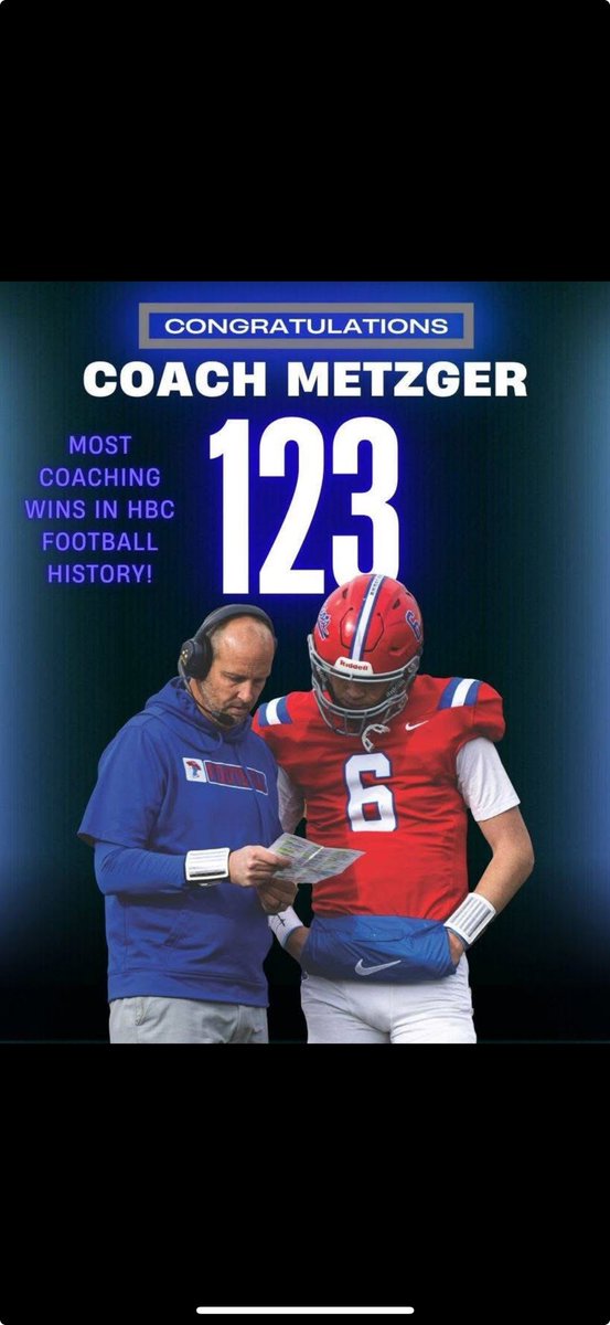 Congratulations to my awesome brother ⁦<a href="/rexmetzger17/">Rex Metzger</a>⁩ on the most coaching wins in HBC football history with 123 wins after today’s victory. So proud of you! #winnerswin ⁦<a href="/HillsSpeed/">Hills-Beaver Creek Speed/Strength</a>⁩