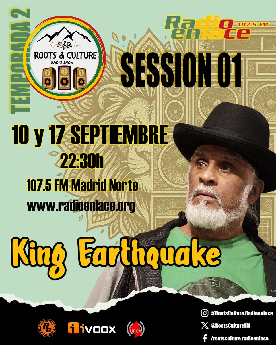 La semana que viene comenzamos la segunda temporada "de Roots Culture Sessions " con el grandisimo King Earthquake.  Disfrutaremos de dos sesiones suyas. 💚💛🧡 ONE LOVE💚💛🧡