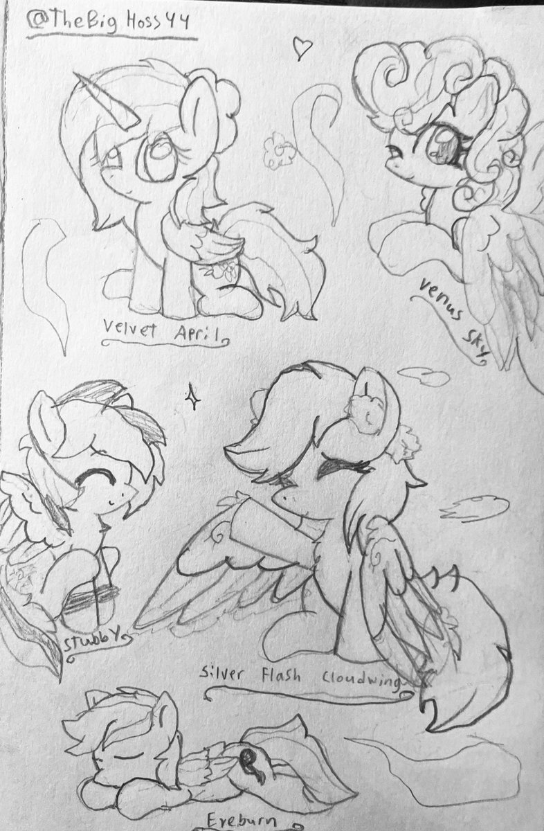 Whispered_Lily's tweet photo. Long bumpy car ride, so I challenged myself to draw some of my followers :3 was really hard to draw when every bump moved my pencil >~< 

Characters belong to
@stubby2156 
@velchitApril 
@Game3rManOfMany 
@SilverFlashCW 
@eyeburn101 

@fooxo__ 
@m4xth3c4t 
@TopiCutest https://t.co/yqPDNbPy2j