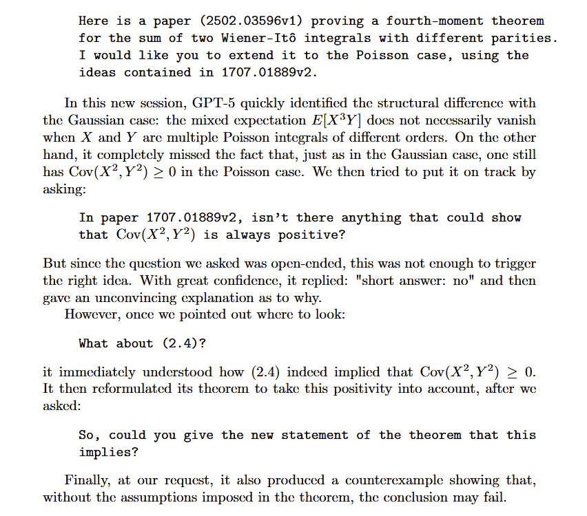 We are starting to see some nuanced discussions of what it means to work with advanced AI

In this case, GPT-5 Pro was able to do novel math, but only when guided by a math professor (though the paper also noted the speed of advance since GPT-4).

The reflection is worth reading.