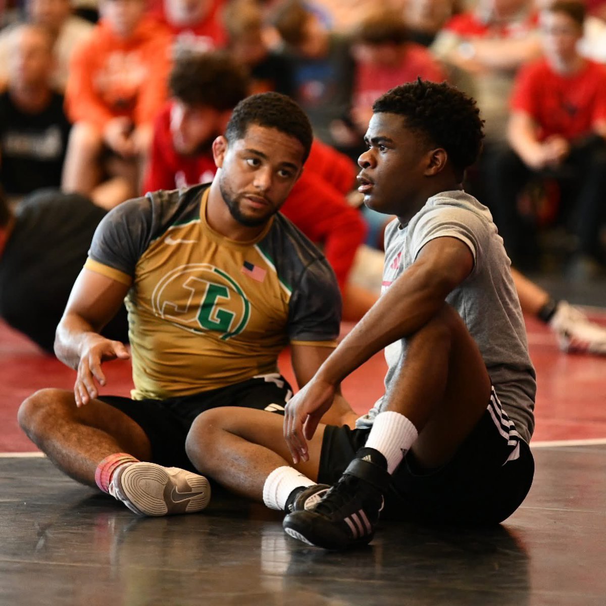 OPS_BearWrestle's tweet photo. @bignose_abdi getting some work in with 2-time AA @gas_caleb at the @HuskerWrestling open practice! 

📸@Mogui131 https://t.co/unoCxGCReP