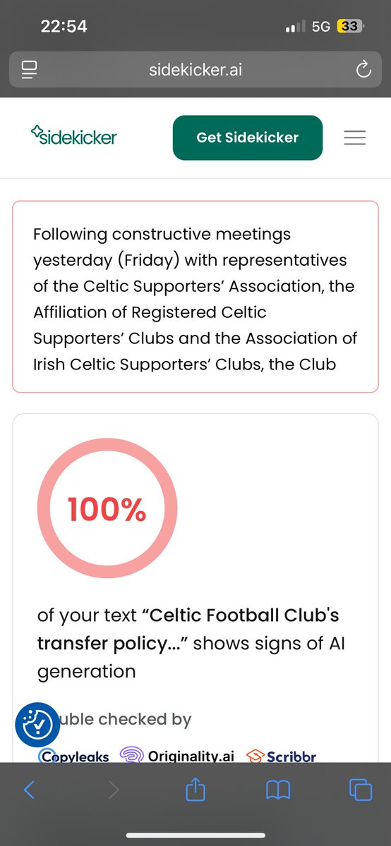 hahahahahha this board are an utter fucking shambles 

I don’t care if this isn’t accurate or not the fact it’s showing 100% AI just proves how little the board care about us 

Fuck every single one of those vermin’s who run our club